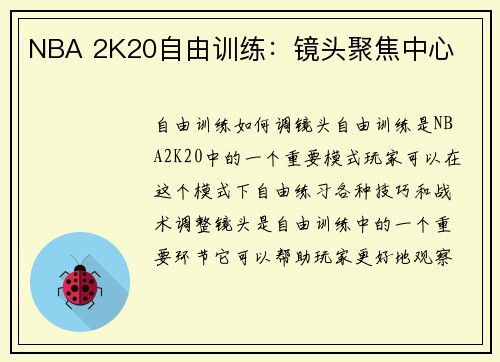 NBA 2K20自由训练：镜头聚焦中心