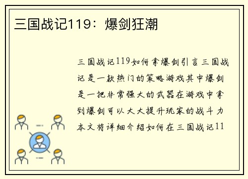 三国战记119：爆剑狂潮