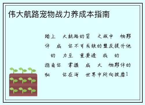 伟大航路宠物战力养成本指南
